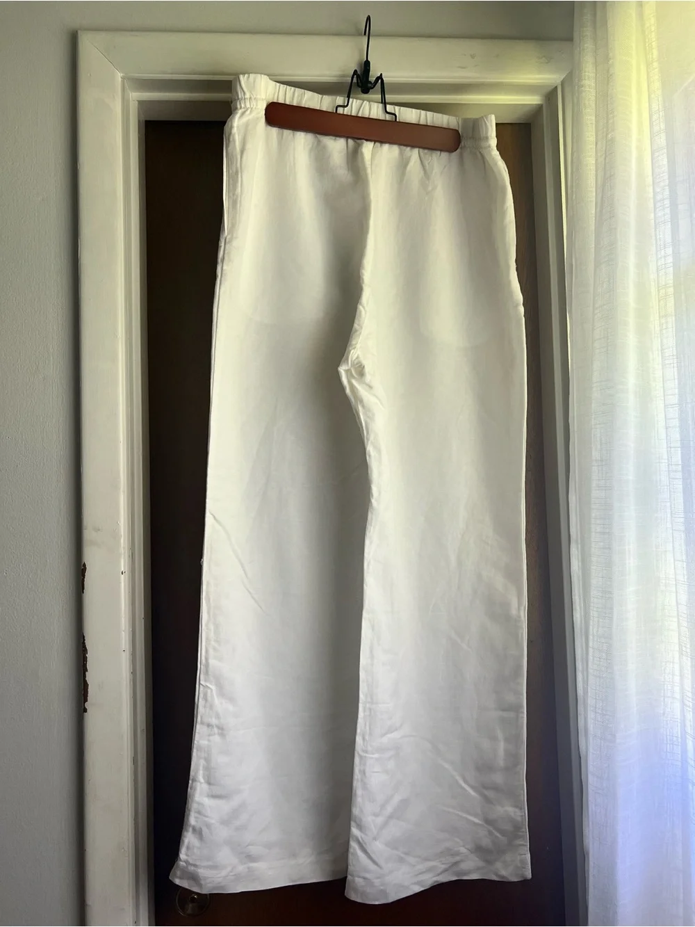 Women’s White Drawstring Wide-Leg Linen Pants